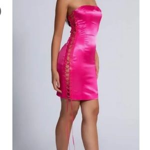Meshki Hot pink lace up dress